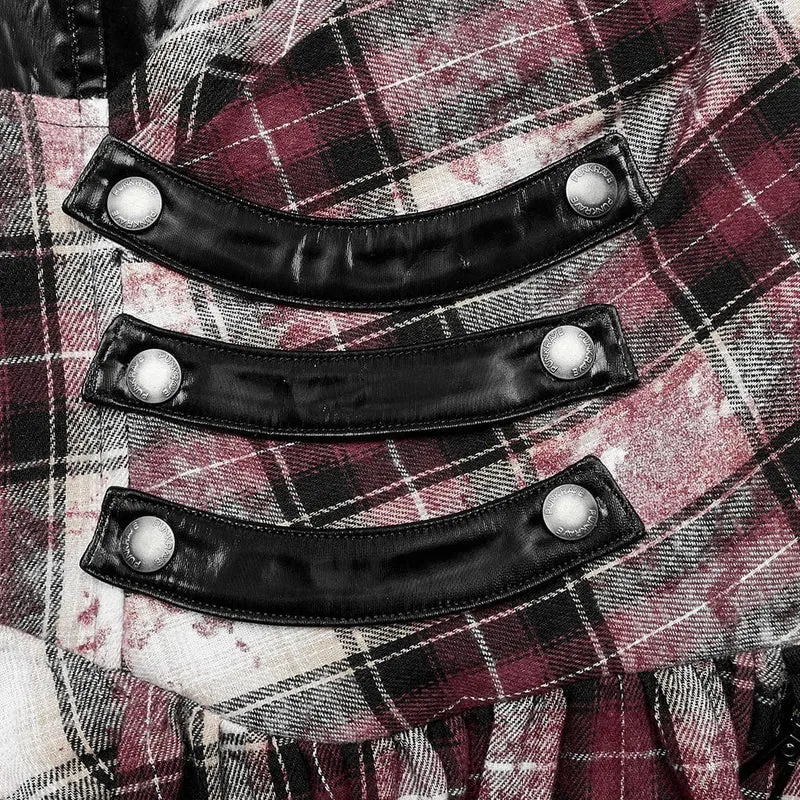 Damen-Grunge-Karokleid mit Rüschen und Schulterpolster