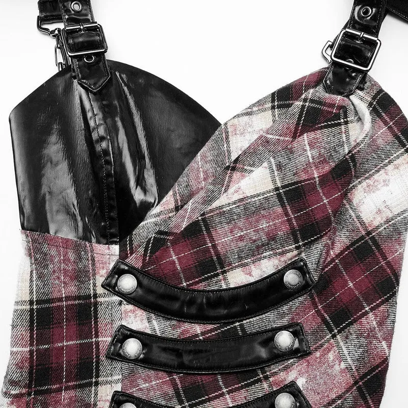 Damen-Grunge-Karokleid mit Rüschen und Schulterpolster