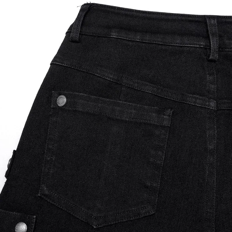 Damen-Punk-Jeans mit mehreren Taschen und Schnalle
