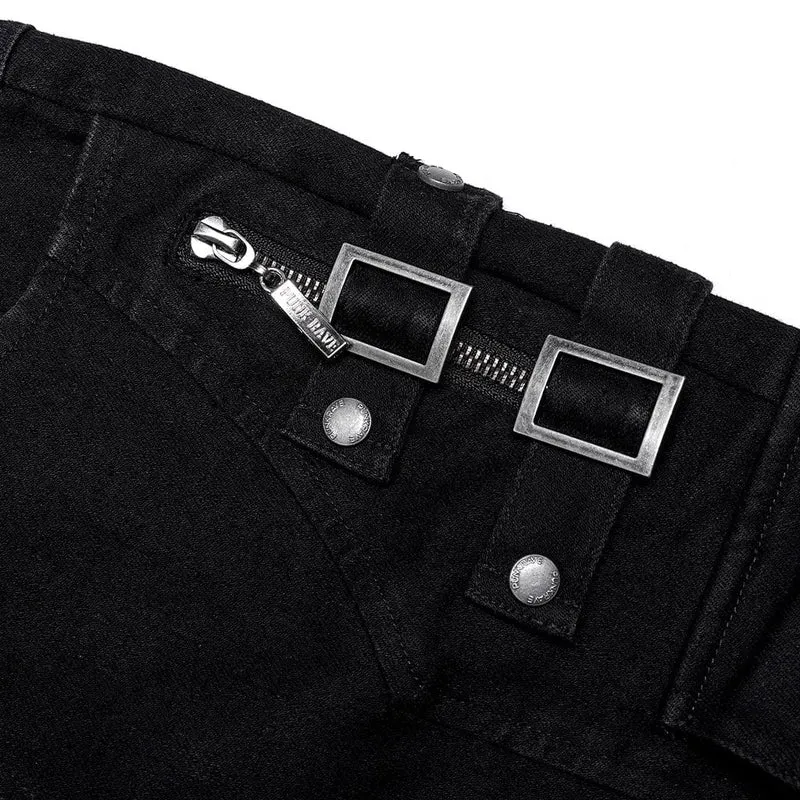 Damen-Punk-Jeans mit mehreren Taschen und Schnalle
