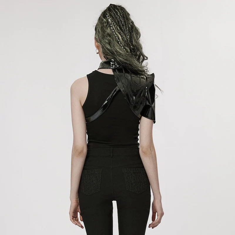 Damen Punk Stehkragen Lackleder Body Harness
