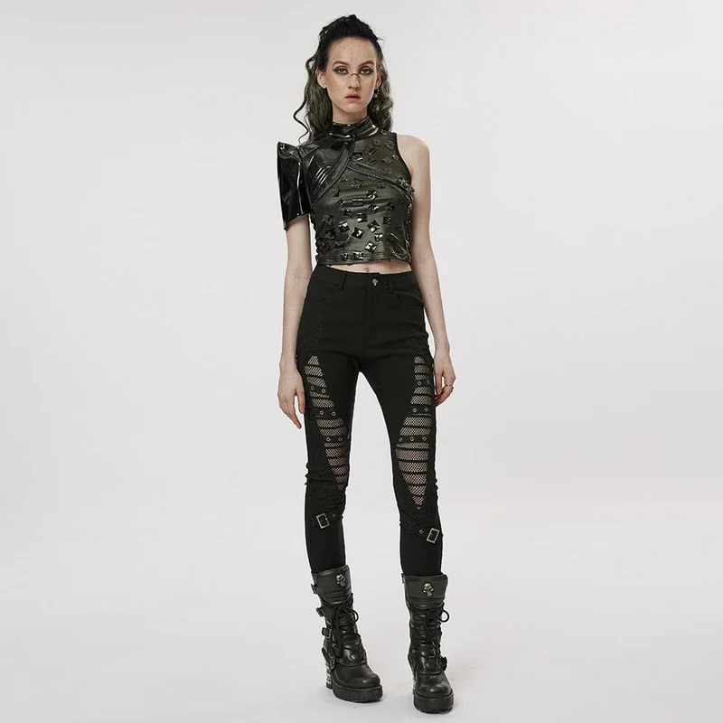 Damen Punk Stehkragen Lackleder Body Harness