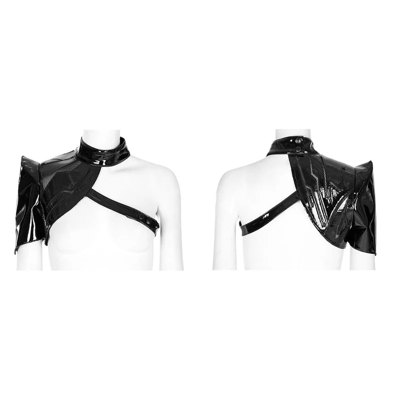 Damen Punk Stehkragen Lackleder Body Harness
