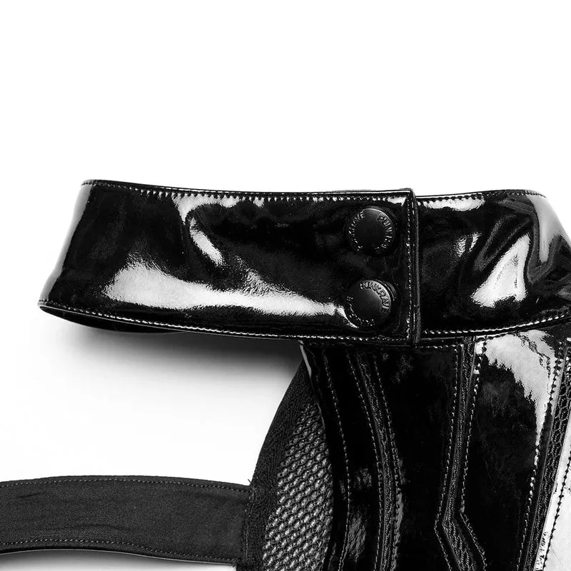 Damen Punk Stehkragen Lackleder Body Harness