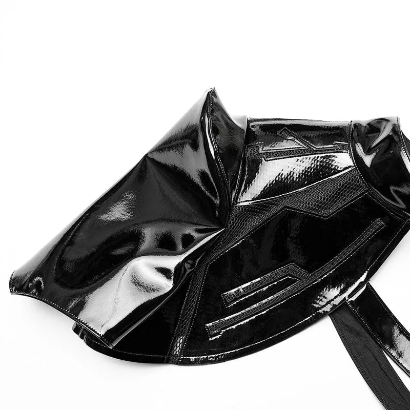 Damen Punk Stehkragen Lackleder Body Harness
