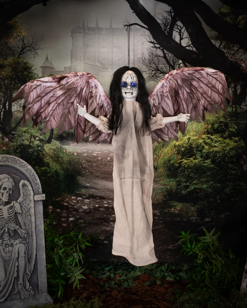 Verzauberte Geisterpuppe mit Flügel Animatronic 90cm