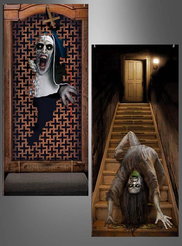 Halloween Türposter 179x80cm Nonne oder Treppe