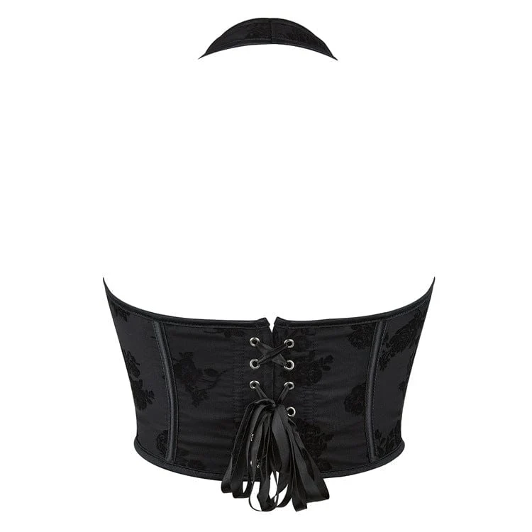 Gothic Rose besticktes Neckholder-Vollbrustkorsett für Damen