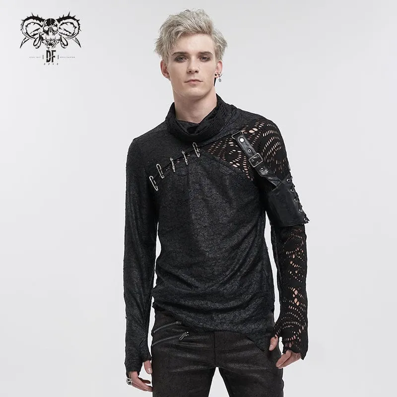 Herren Gothic Rollkragen Mesh Splice Unregelmäßiges Hemd