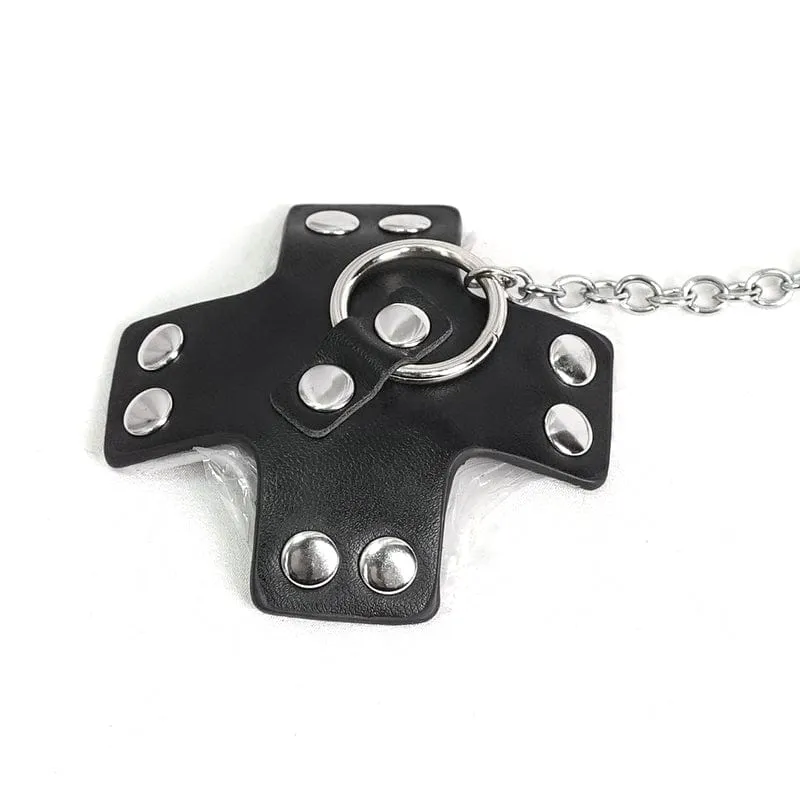 Gothic-Body aus gespleißtem Lackleder mit Nieten und Choker für Damen