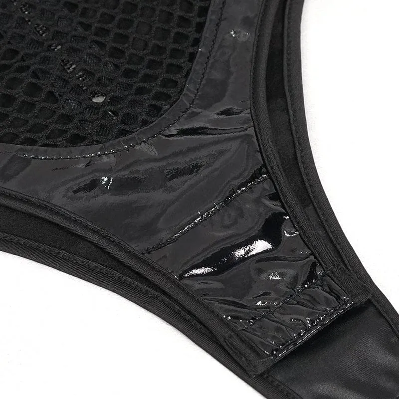 Gothic-Body aus gespleißtem Lackleder mit Nieten und Choker für Damen