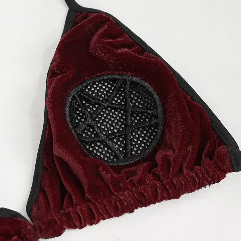 Damen Gothic Star Tie Side Bikini Weinrot