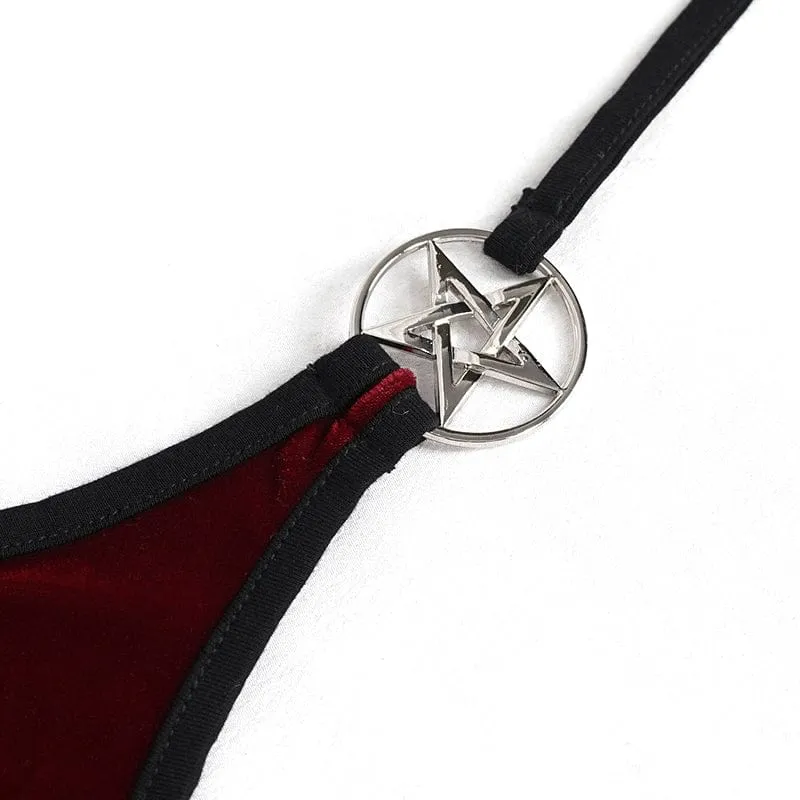 Damen Gothic Star Tie Side Bikini Weinrot