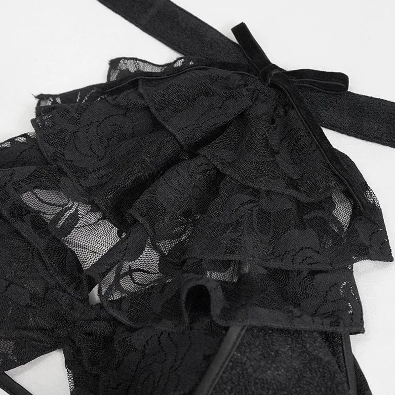 Gothic-Badeanzug mit Riemchen und ausgeschnittener Spitze für Damen