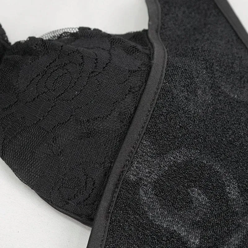 Gothic-Badeanzug mit Riemchen und ausgeschnittener Spitze für Damen