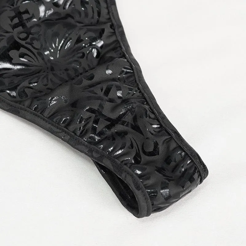 Gothic-Badeanzug mit Blumenmuster und Riemchen für Damen