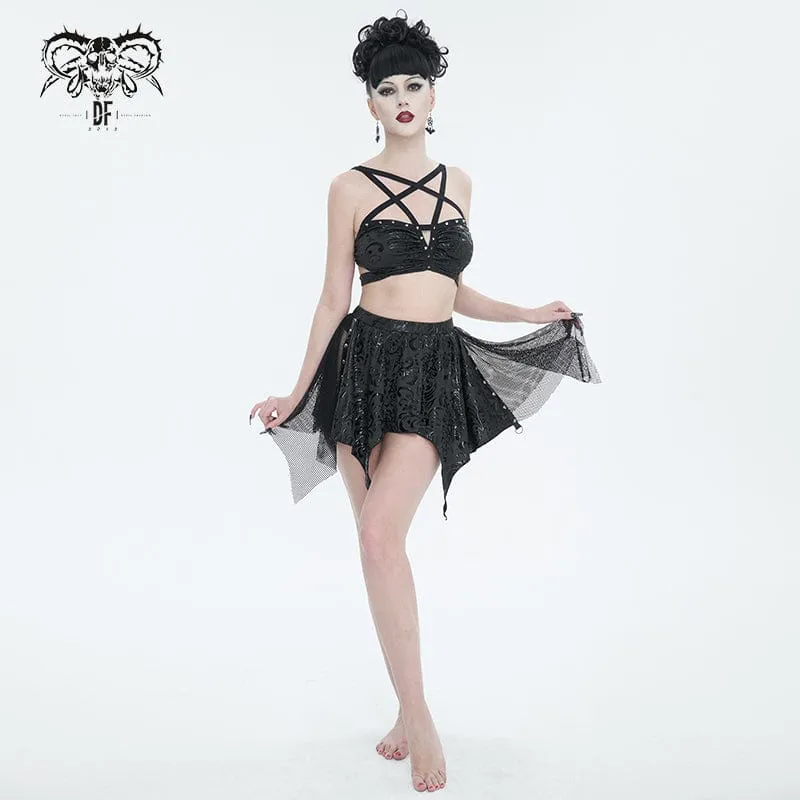 Gotischer Damen-Badeanzug mit unregelmäßigen Nieten und Mesh-Splice