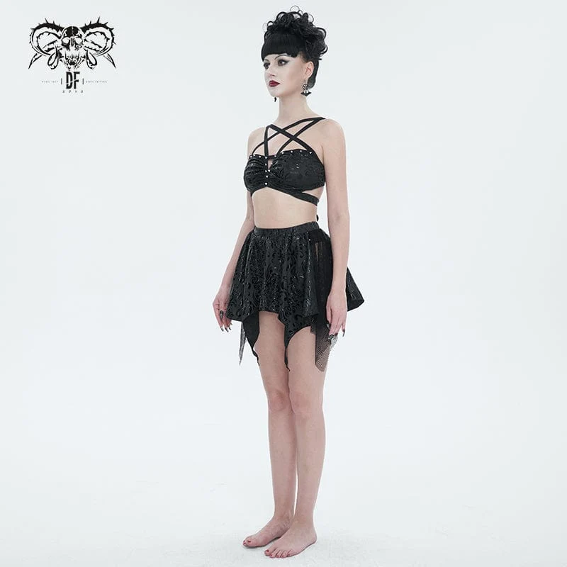 Gotischer Damen-Badeanzug mit unregelmäßigen Nieten und Mesh-Splice