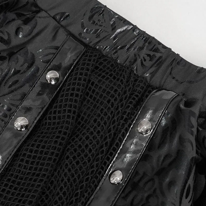 Gotischer Damen-Badeanzug mit unregelmäßigen Nieten und Mesh-Splice