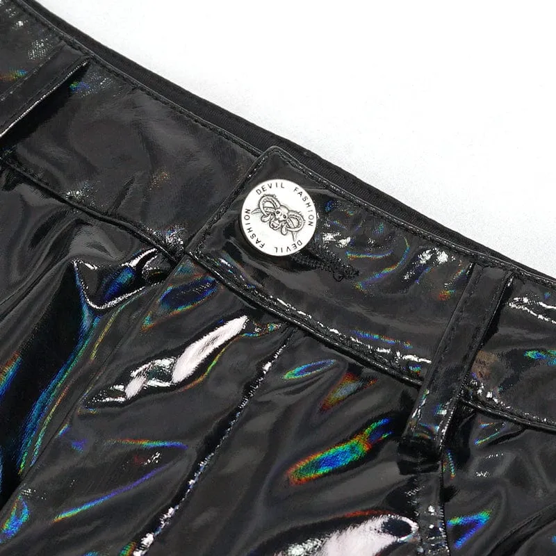 Damen Punk Riemchen Lackleder Rock