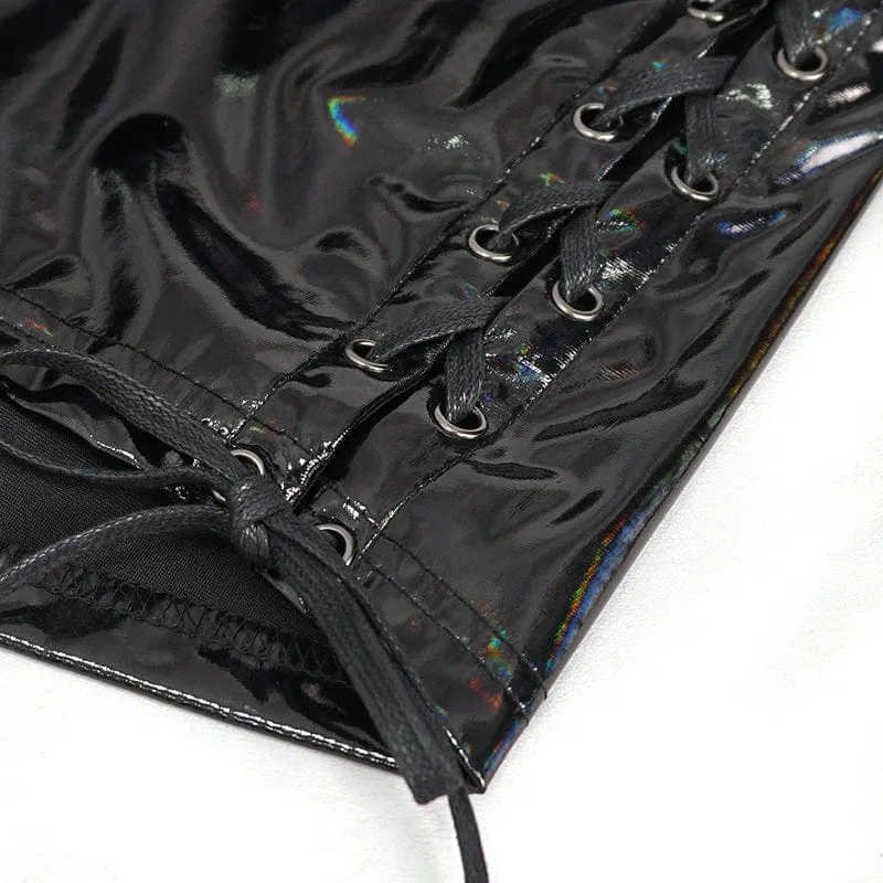 Damen Punk Riemchen Lackleder Rock