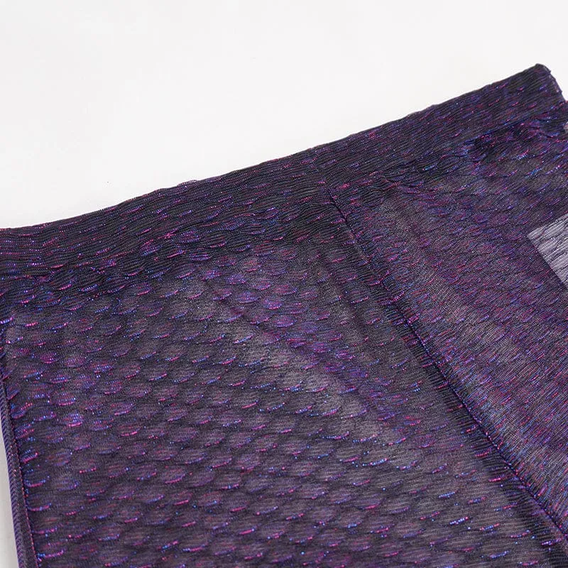 Grunge Chromatic Scaly Sheer Mesh-Leggings für Damen