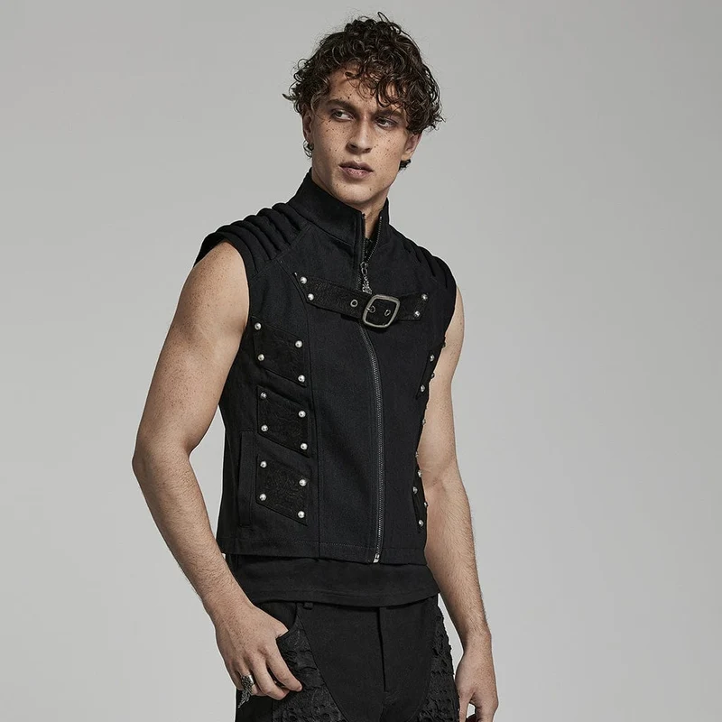 Herren Punk Stehkragen Weste