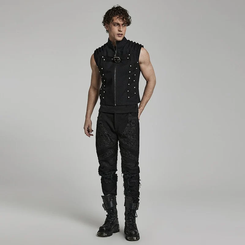 Herren Punk Stehkragen Weste