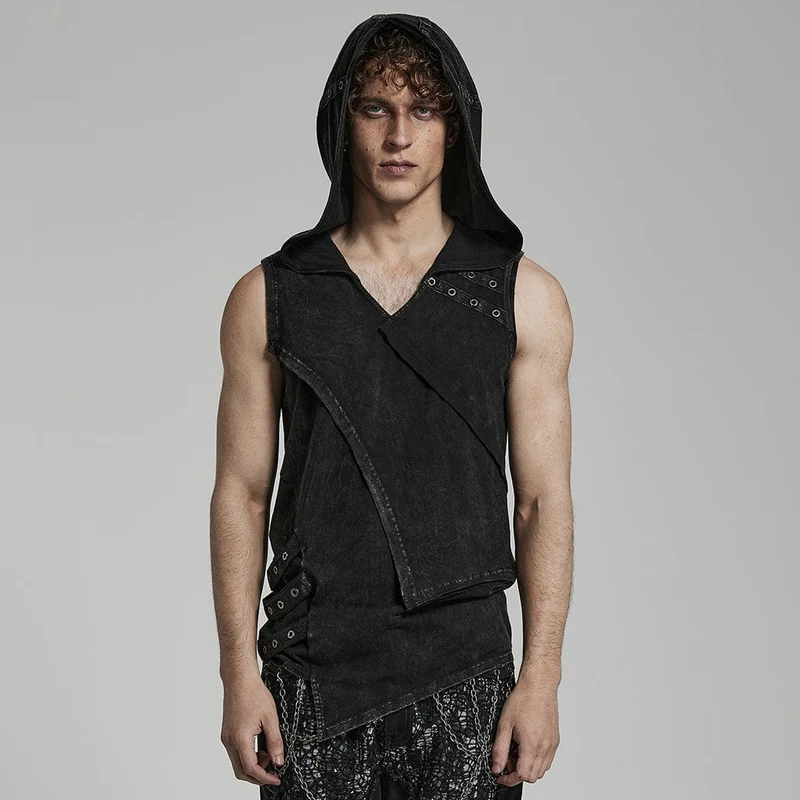 Herren Punk Unregelmäßige Distressed Tank Top mit Kapuze