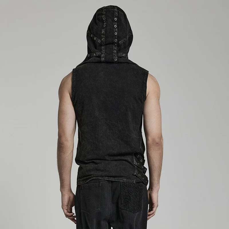 Herren Punk Unregelmäßige Distressed Tank Top mit Kapuze