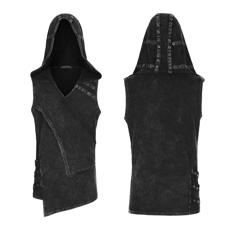 Herren Punk Unregelmäßige Distressed Tank Top mit Kapuze