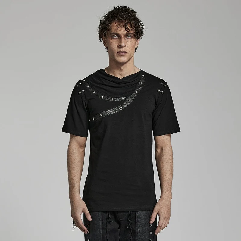Punk-T-Shirt mit gerüschtem Kragen für Herren