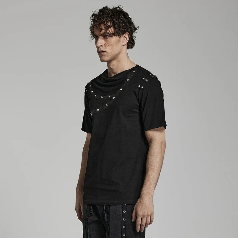 Punk-T-Shirt mit gerüschtem Kragen für Herren