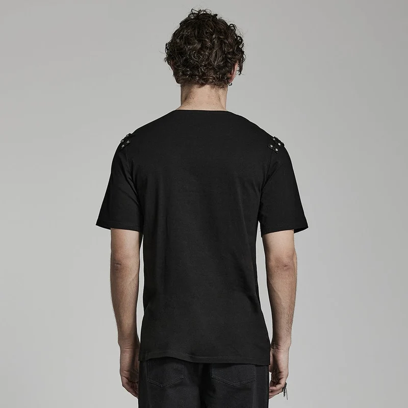 Punk-T-Shirt mit gerüschtem Kragen für Herren