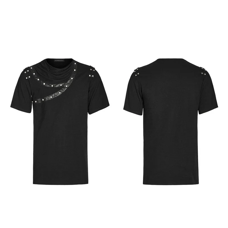 Punk-T-Shirt mit gerüschtem Kragen für Herren