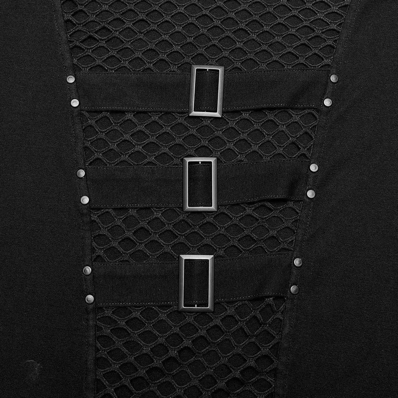 Herren Punk Mesh Splice T-Shirt mit Kapuze