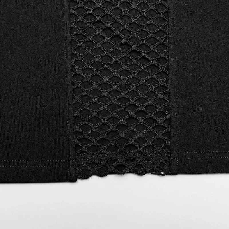 Herren Punk Mesh Splice T-Shirt mit Kapuze