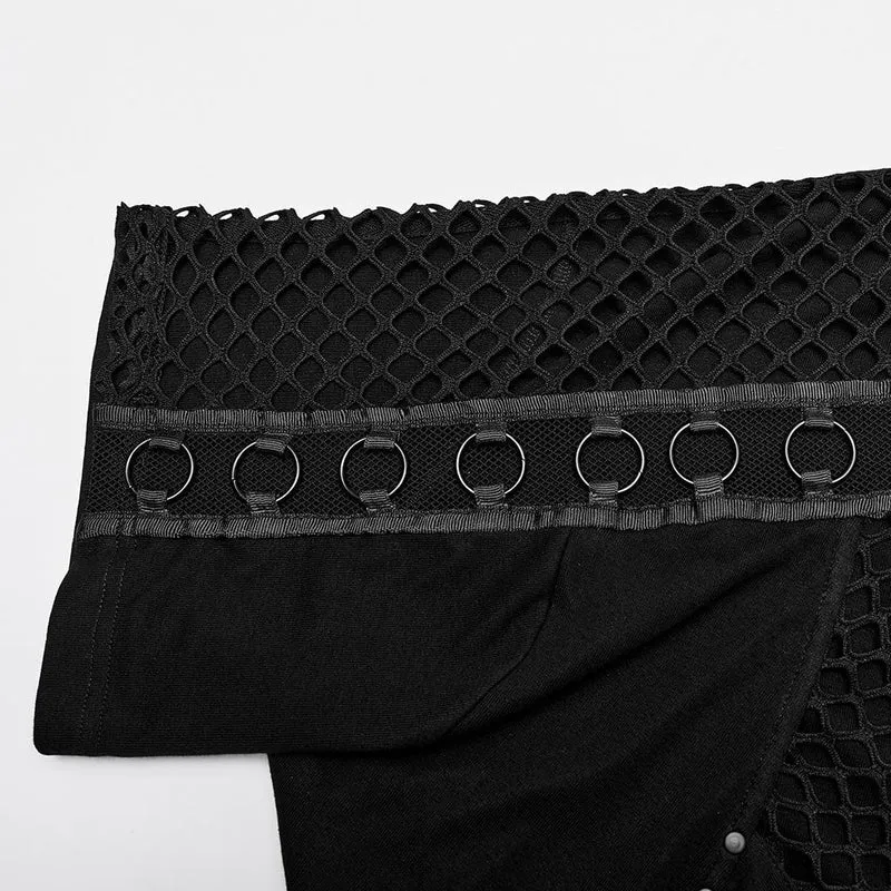 Herren Punk Mesh Splice T-Shirt mit Kapuze