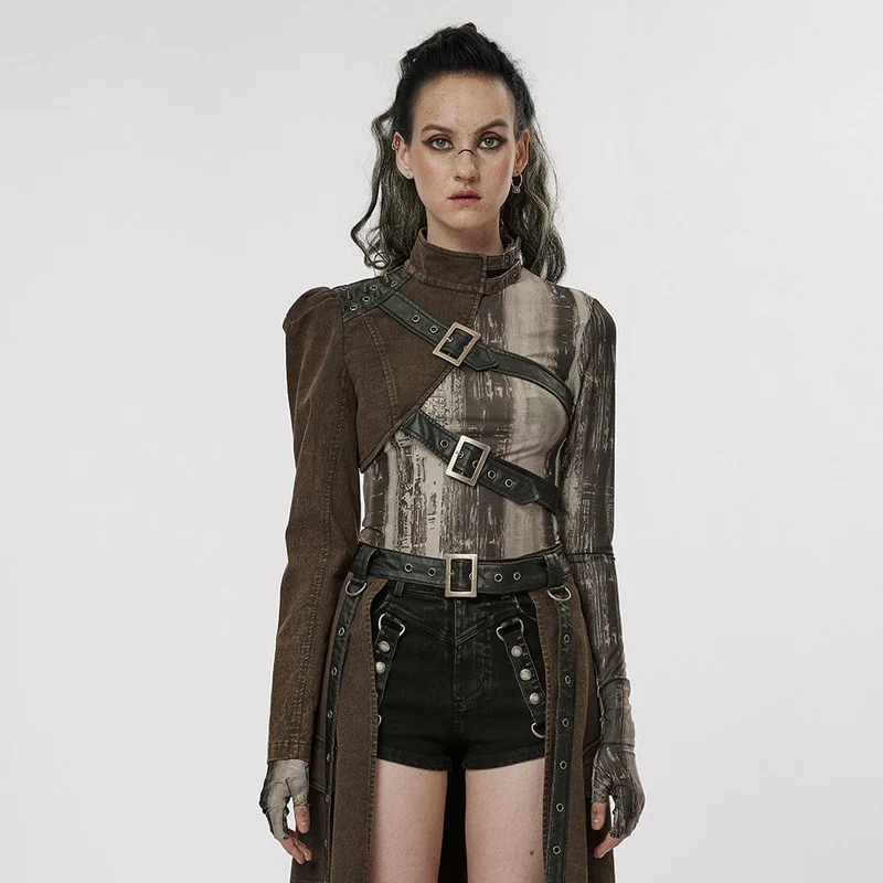 Gothic-Jacke mit Stehkragen und Nietenschnalle für Damen