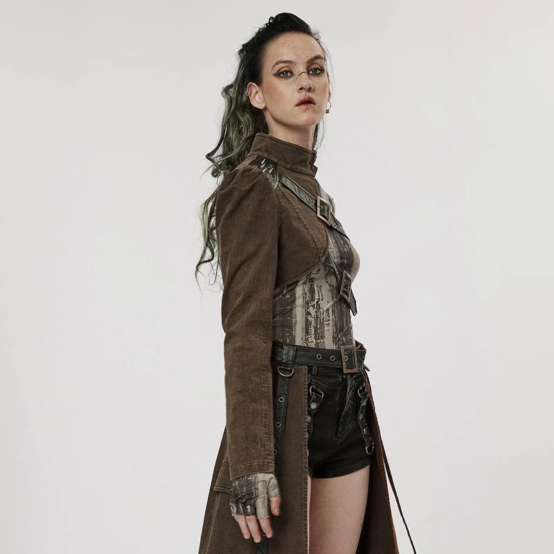 Gothic-Jacke mit Stehkragen und Nietenschnalle für Damen