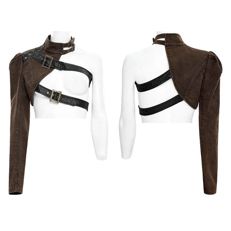 Gothic-Jacke mit Stehkragen und Nietenschnalle für Damen