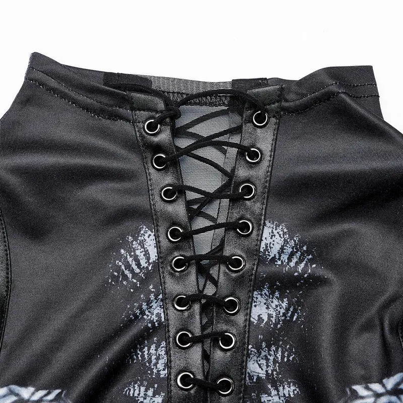 Gothic-Kleid mit Seitenschlitz und Riemchen für Damen mit Kette