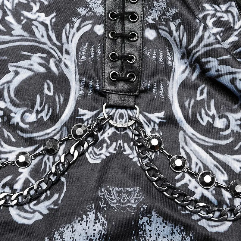 Gothic-Kleid mit Seitenschlitz und Riemchen für Damen mit Kette