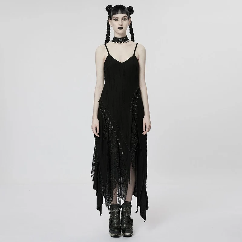 Damen Punk Unregelmäßiges Mesh Splice Slip Dress