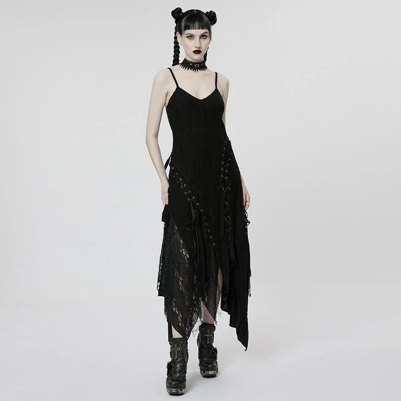 Damen Punk Unregelmäßiges Mesh Splice Slip Dress