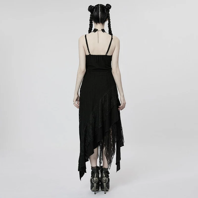Damen Punk Unregelmäßiges Mesh Splice Slip Dress