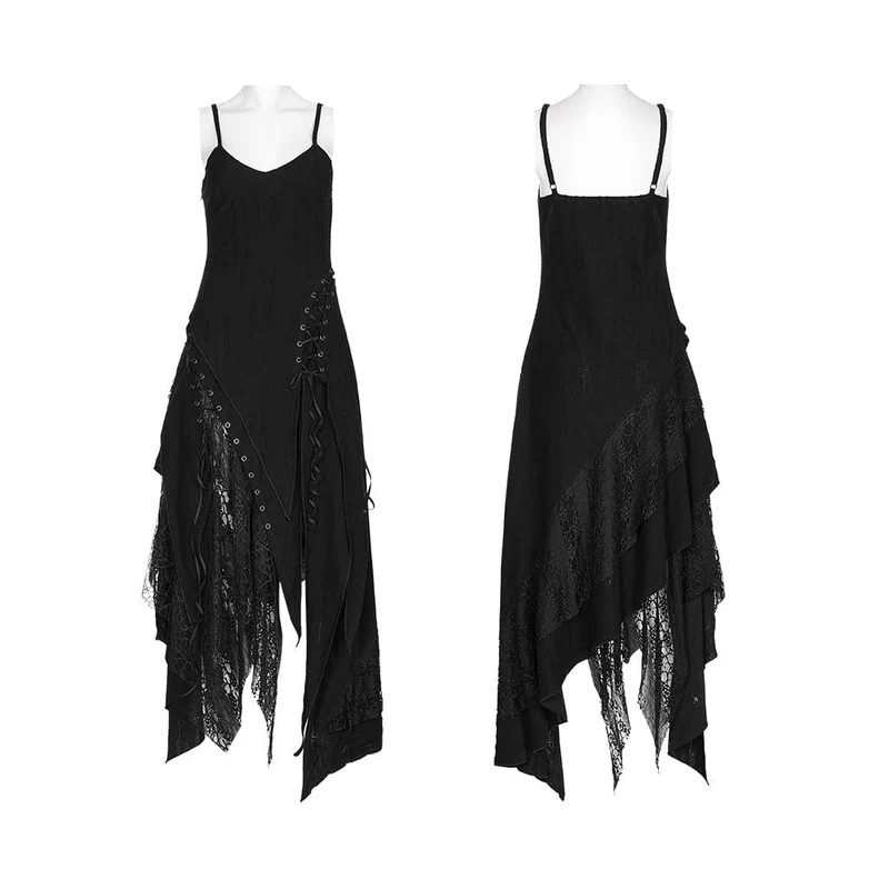 Damen Punk Unregelmäßiges Mesh Splice Slip Dress