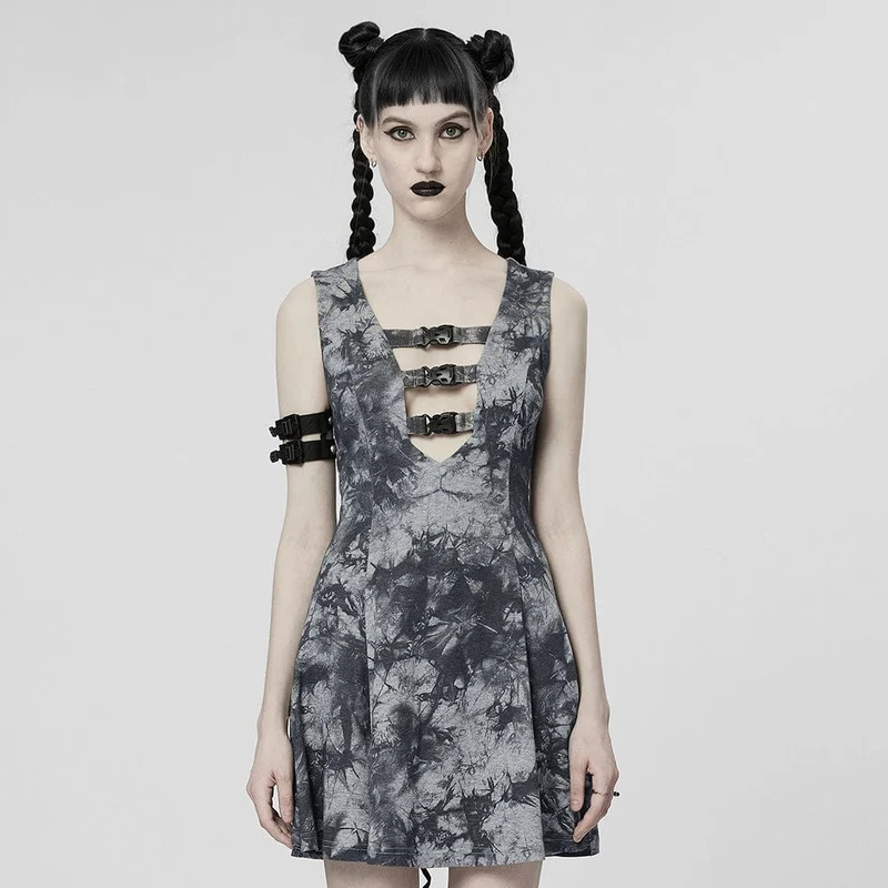 Ärmelloses Kleid mit tiefem, tiefem Batikmuster für Damen
