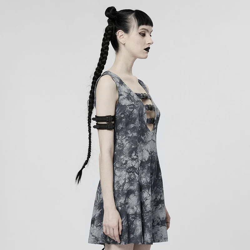 Ärmelloses Kleid mit tiefem, tiefem Batikmuster für Damen
