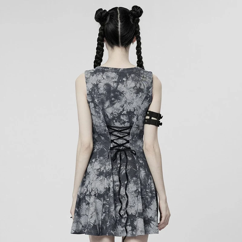 Ärmelloses Kleid mit tiefem, tiefem Batikmuster für Damen